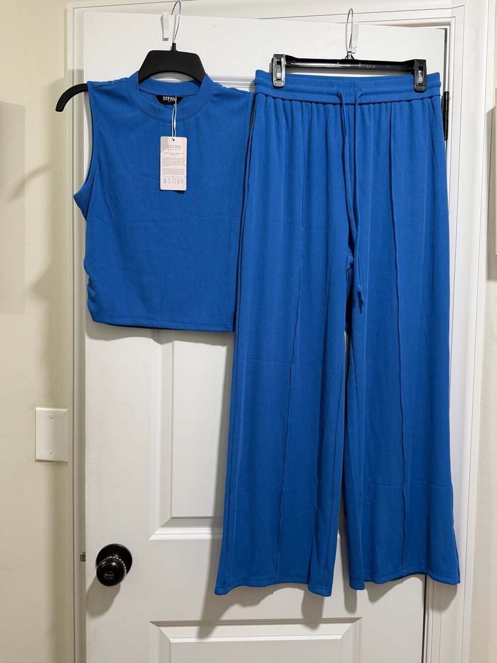 BTFBM Women 2 Piece Outfit Ribbed Set Blue Medium